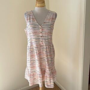 New! Loft medium white multi front button cotton dress.